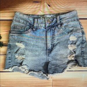 Distressed Denim Athletic Shorts